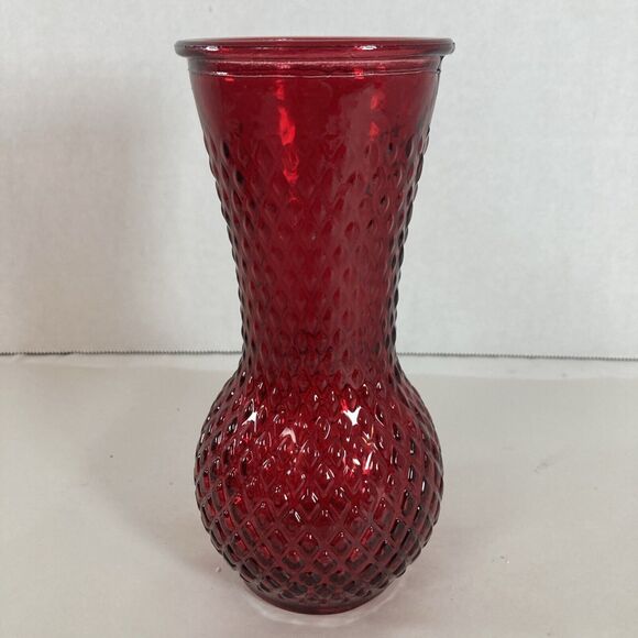 Red Hobnail Glass Vase Diamond Pattern 7” Tall Vintage Spring Valentine Flowers - Picture 6 of 10